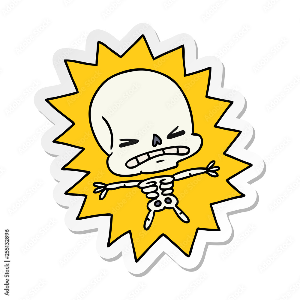 sticker cartoon of a scary skeleton