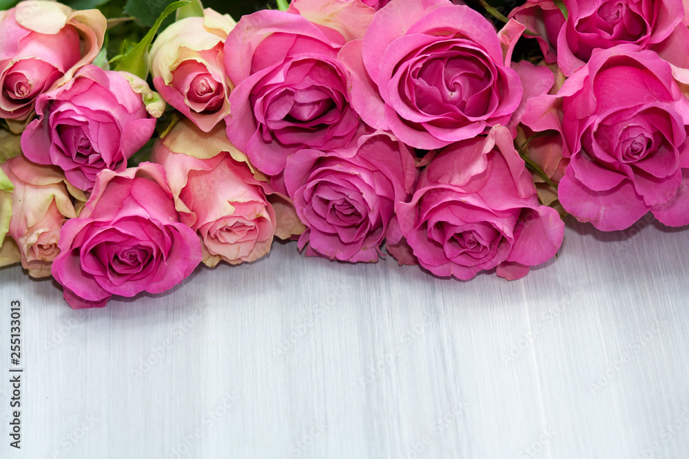 Bunch of beautiful pink roses on light background. Bunch of beautiful pink roses on light background.