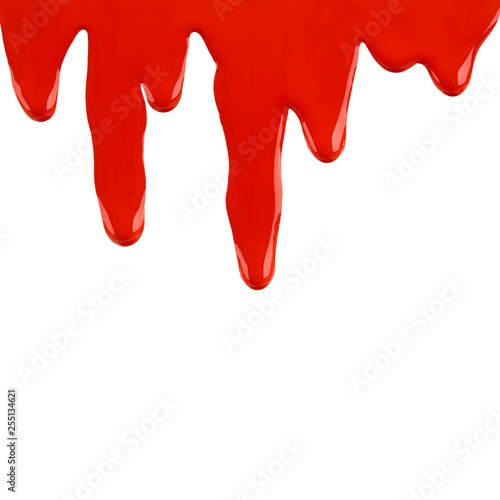 paint dripping isolated on white. liquid red paint runs off