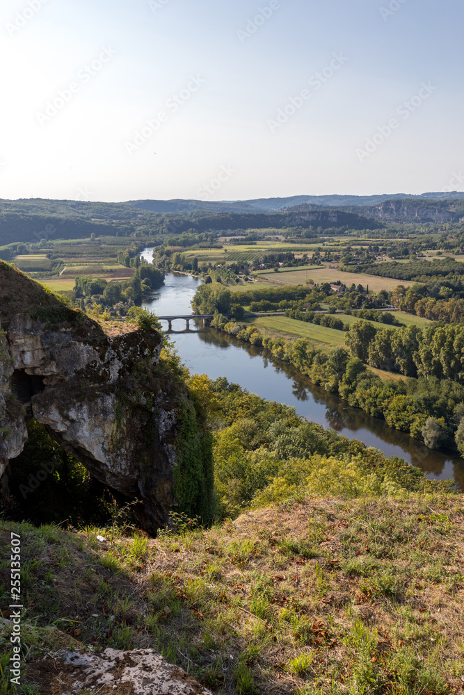 Fototapeta premium View of the River Dordogne and the Dordogne Valley from the walls of the old town of Domme, Dordogne, France