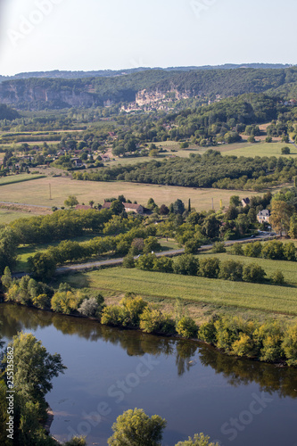View of the River Dordogne and the Dordogne Valley from the walls of the old town of Domme  Dordogne  France
