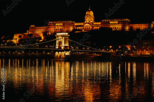 Night view of Budapest. famous tourist destination with Danube, parliament and bridge
