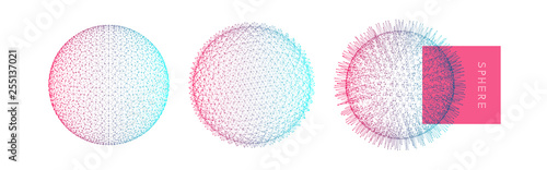 Sphere with connected lines and dots. Global digital connections. Wireframe illustration. Abstract 3d grid design. Technology style.