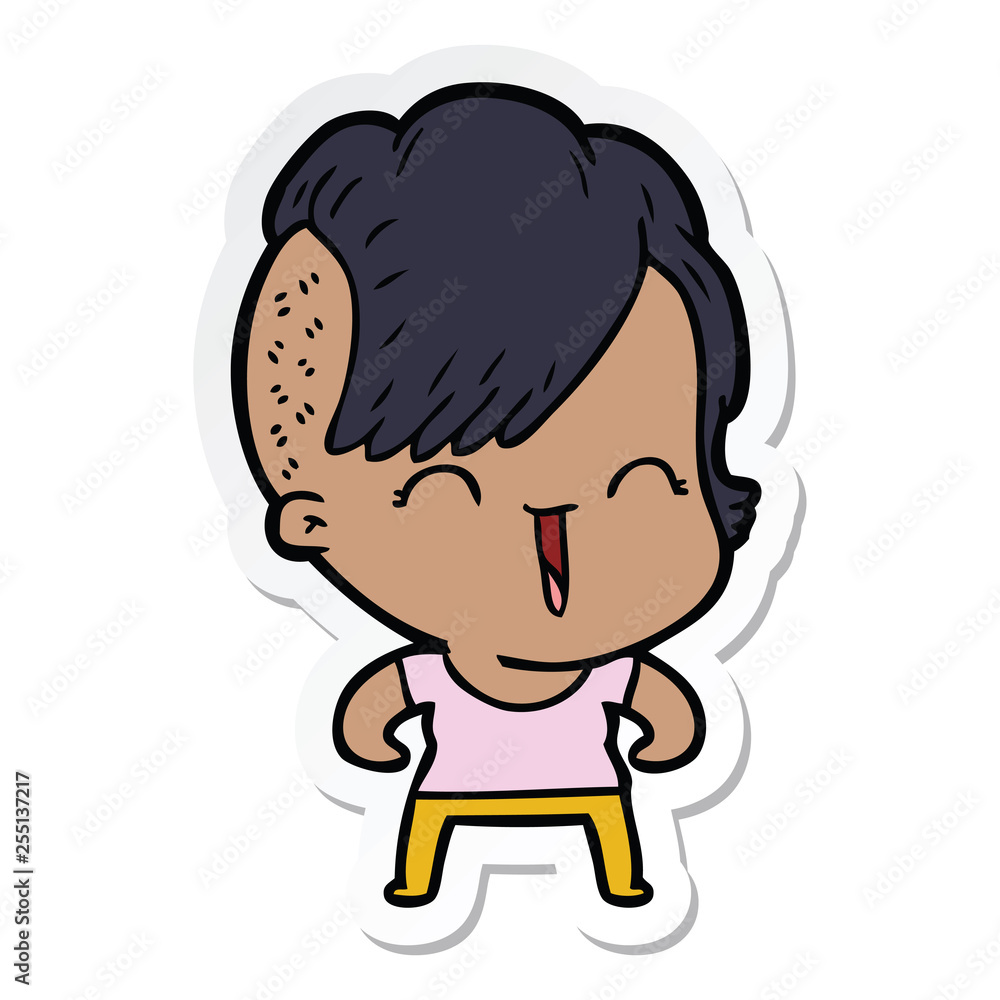 sticker of a cartoon happy hipster girl sticker of a cartoon happy hipster girl
