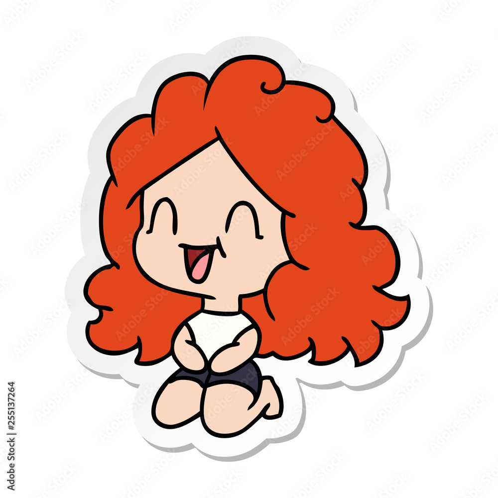 sticker cartoon cute kawaii happy girl sticker cartoon cute kawaii happy girl