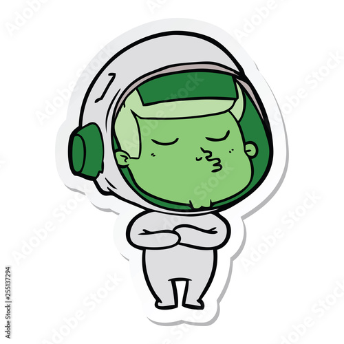 sticker of a cartoon confident astronaut