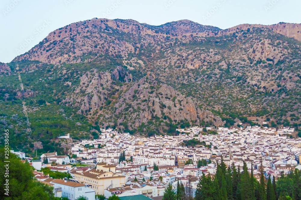 The white town of Ubrique under the mountain in Andalusia, Spain