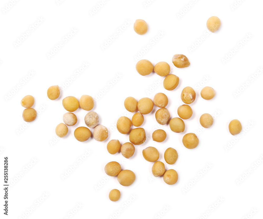 Yellow mustard seeds macro isolated on white, top view Yellow mustard seeds macro isolated on white, top view