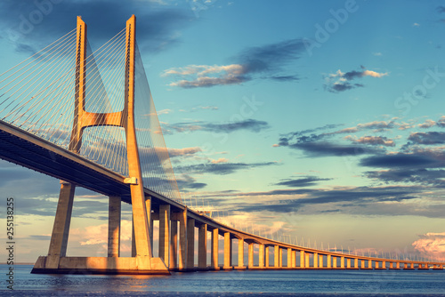 Vasco da Gama beautiful bridge in Lisbon, Portugal