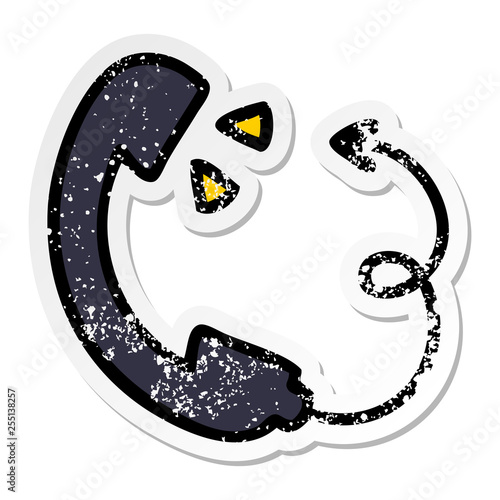 distressed sticker of a cute cartoon telephone receiver