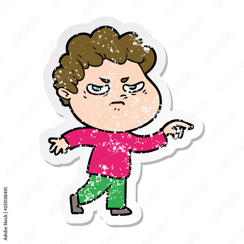 distressed sticker of a cartoon angry man distressed sticker of a cartoon angry man