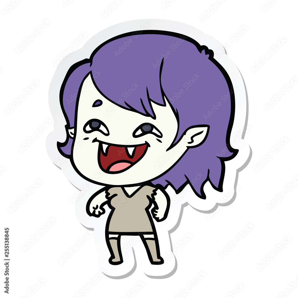 sticker of a cartoon laughing vampire girl sticker of a cartoon laughing vampire girl