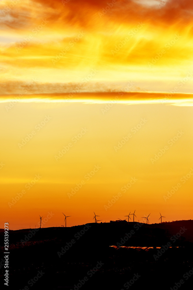 Group of silhouette windmills for renewable electric energy production Group of silhouette windmills for renewable electric energy production