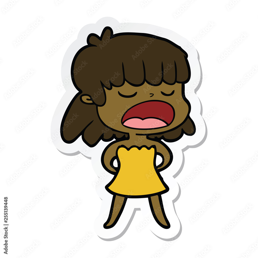 sticker of a cartoon woman talking loudly sticker of a cartoon woman talking loudly