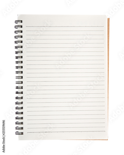 Open blank notebook isolated on white background.