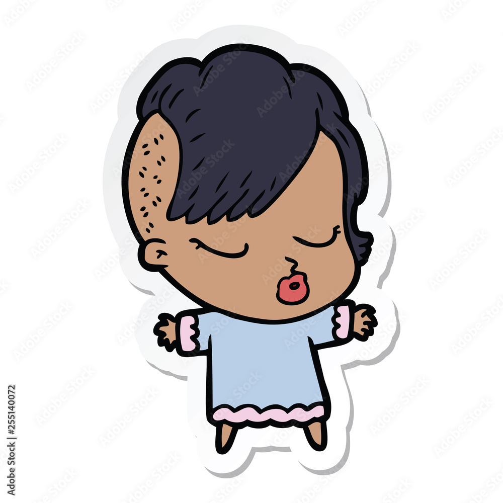 sticker of a cartoon pretty hipster girl sticker of a cartoon pretty hipster girl