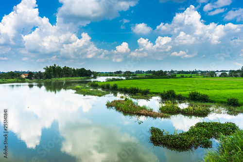 landscape of a river with blue sky