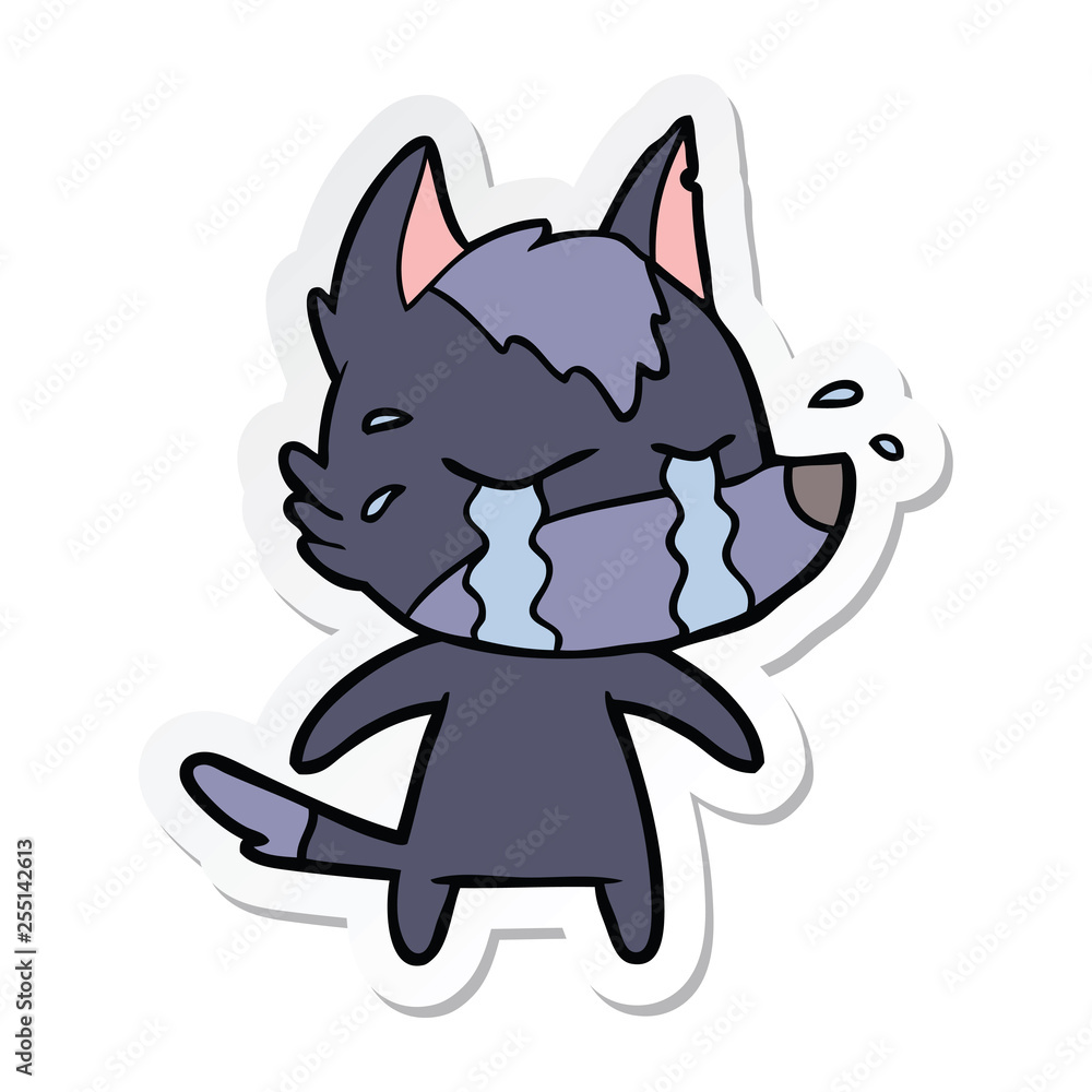 sticker of a cartoon crying wolf sticker of a cartoon crying wolf