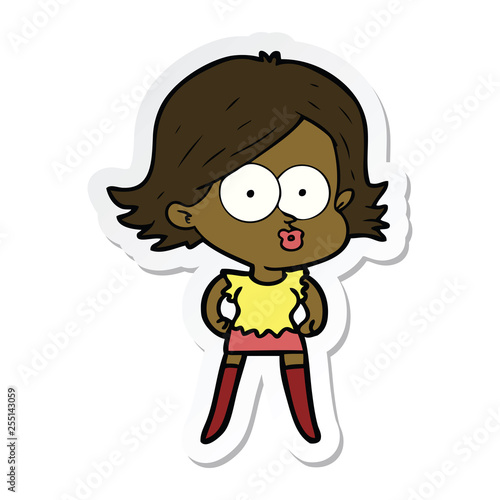 sticker of a cartoon girl pouting