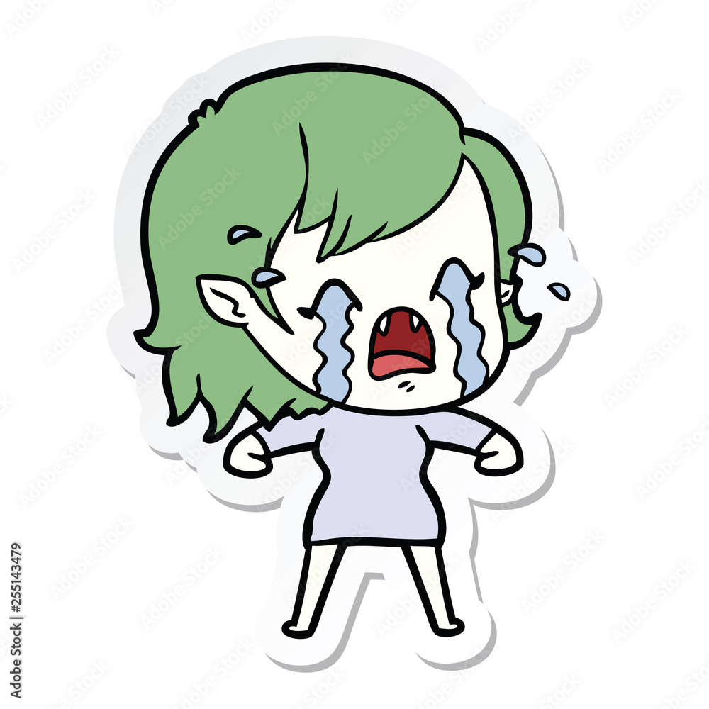 sticker of a cartoon crying vampire girl sticker of a cartoon crying vampire girl