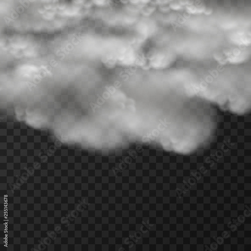 Vector illustration of white smoky clouds isolated on transparent background