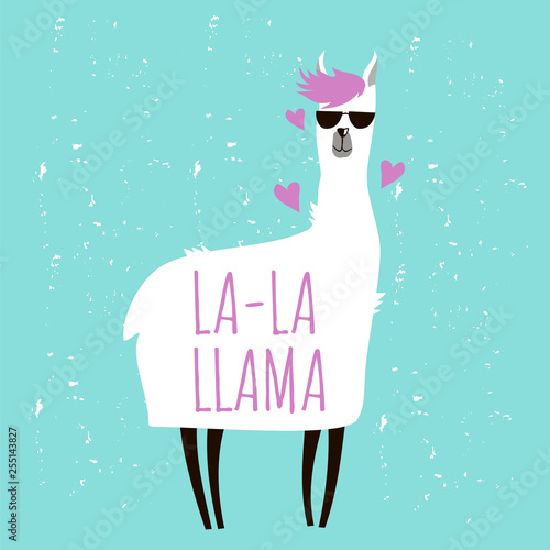 Cute llama vector illustration. Funny card with alpaca character.  Illustration for carts, posters. t-shirts