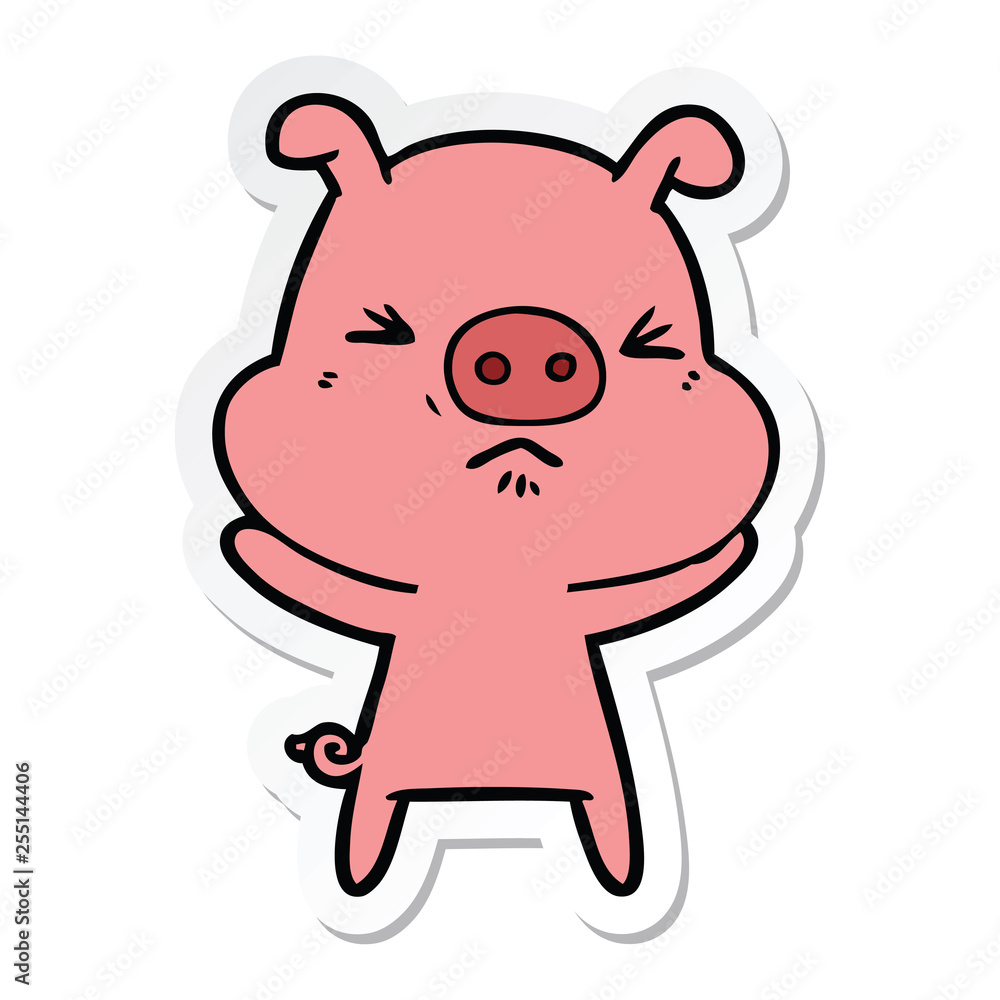 sticker of a cartoon angry pig sticker of a cartoon angry pig