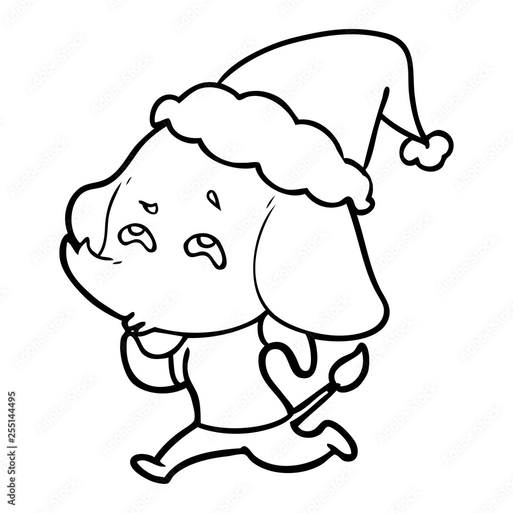 line drawing of a elephant remembering wearing santa hat line drawing of a elephant remembering wearing santa hat