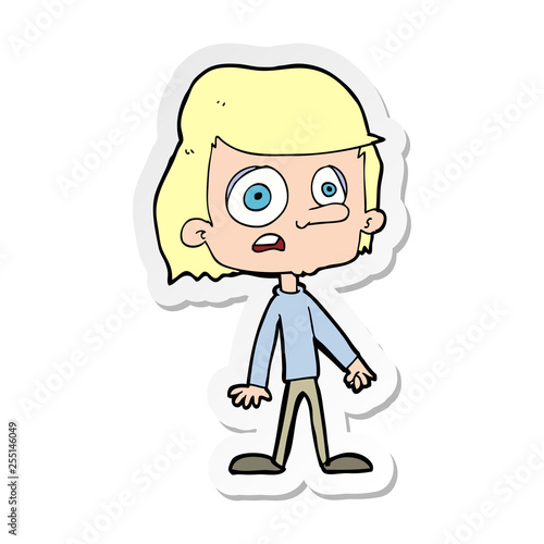 sticker of a cartoon worried boy