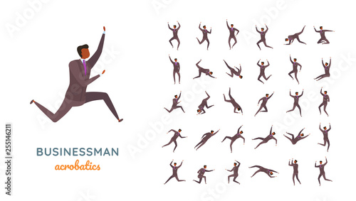 Vector young adult man in business suit ready-to-use character casual poses set in flat style.