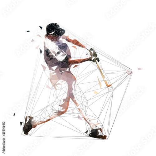 Baseball player swinging with bat, low polygonal batter, isolated geometric vector illustration. Team sport athlete