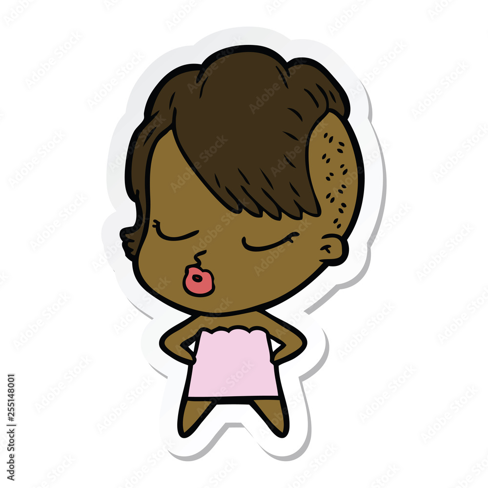 sticker of a cartoon pretty hipster girl sticker of a cartoon pretty hipster girl