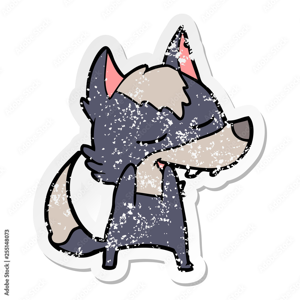 Obraz premium distressed sticker of a cartoon wolf laughing