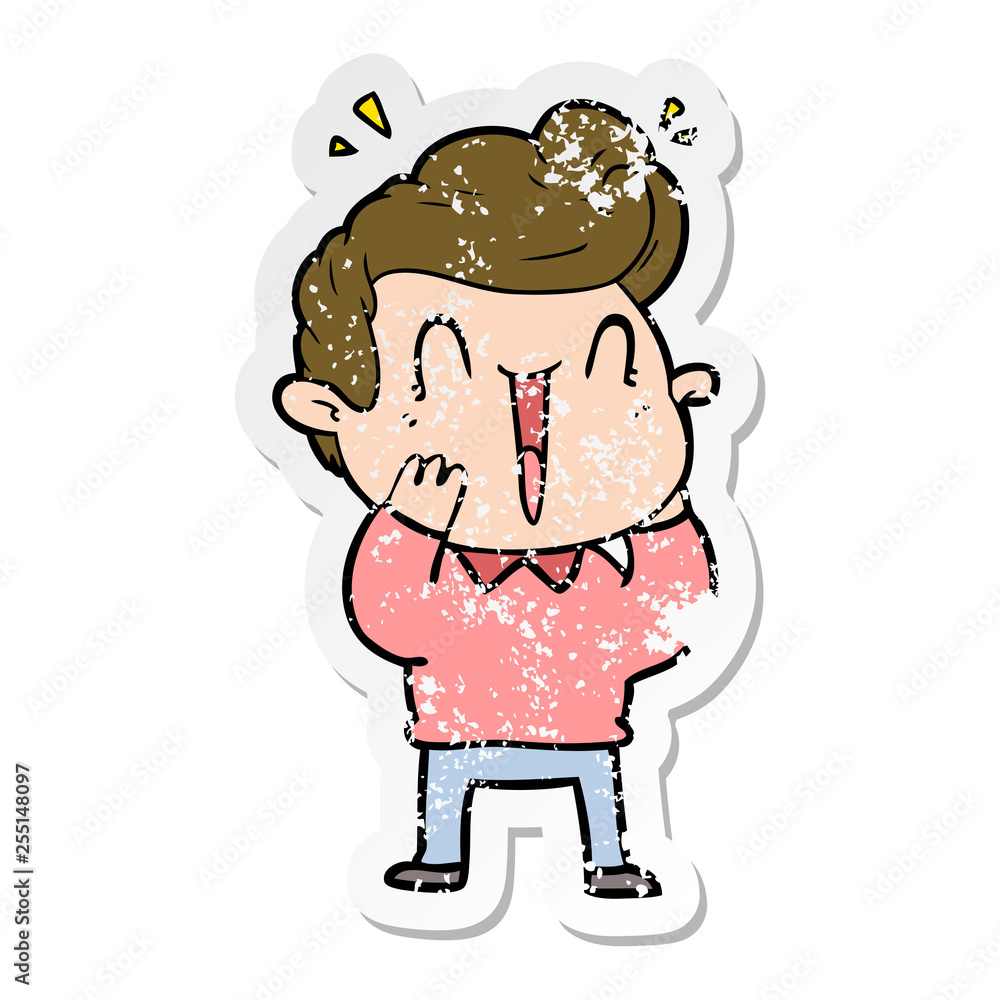 distressed sticker of a cartoon excited man distressed sticker of a cartoon excited man