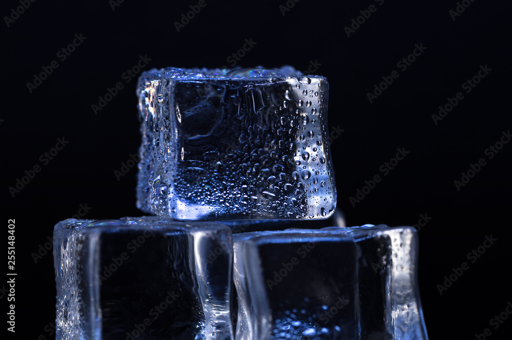 Aesthetic Ice Cubes closeup on black background Aesthetic Ice Cubes closeup on black background