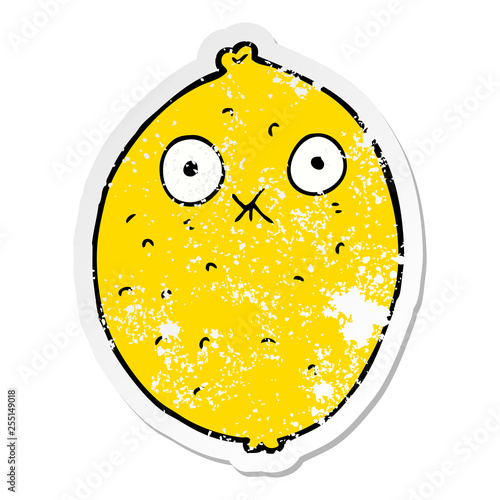 distressed sticker of a cartoon bitter lemon