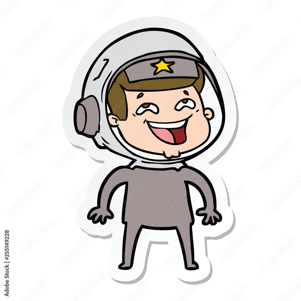 sticker of a cartoon laughing astronaut