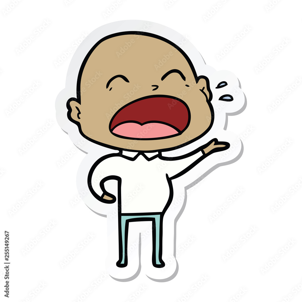 sticker of a cartoon shouting bald man sticker of a cartoon shouting bald man