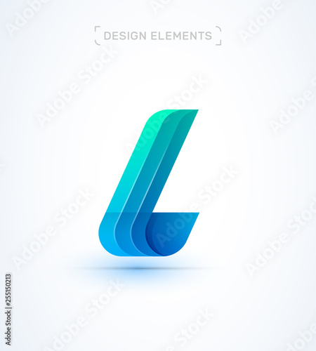 Vector abstract letter L logo design elements. Flat, origami material design style. Corporate icon, glossy and crystal
