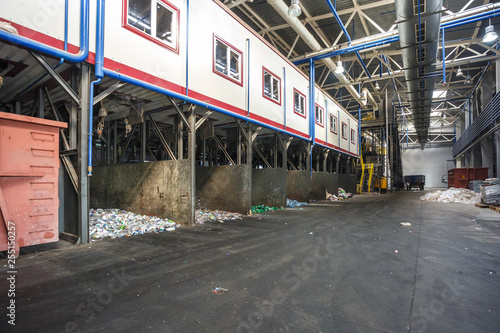 Modern waste recycling processing plant. Separate garbage collection. Recycling and storage of waste for further disposal.