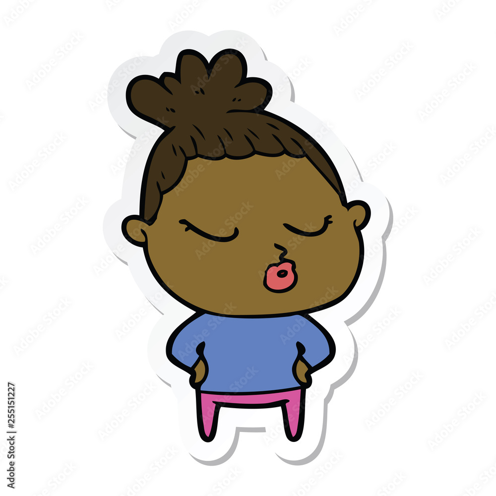 sticker of a cartoon calm woman sticker of a cartoon calm woman