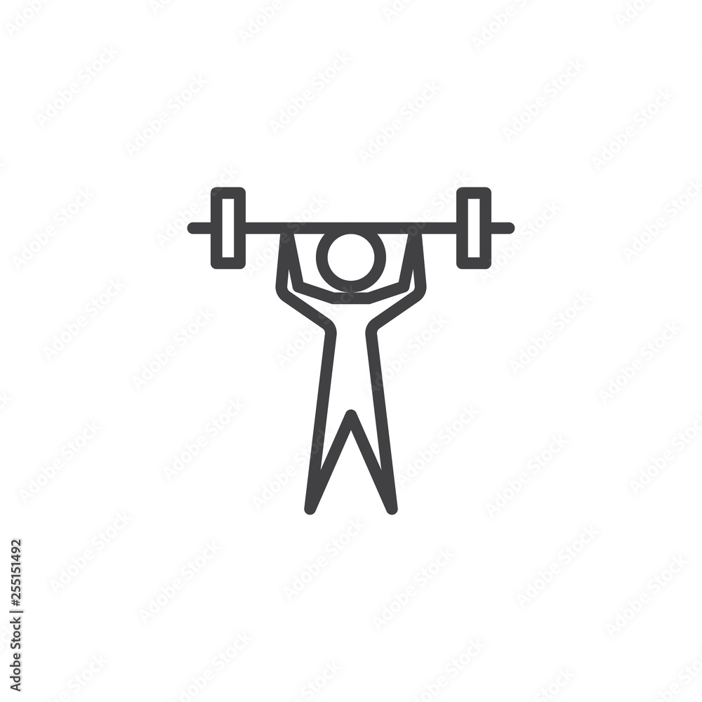 Weightlifting sport line icon. linear style sign for mobile concept and web design. Weightlifter sportsman lifting barbell outline vector icon. Symbol, logo illustration. Pixel perfect vector graphics Weightlifting sport line icon. linear style sign for mobile concept and web design. Weightlifter sportsman lifting barbell outline vector icon. Symbol, logo illustration. Pixel perfect vector graphics