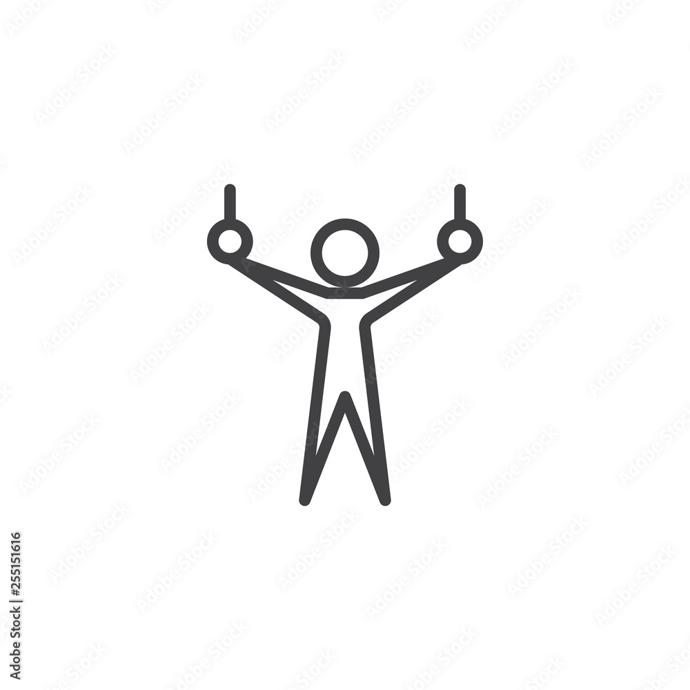 Athlete and gymnastic rings line icon. linear style sign for mobile concept and web design. Gymnastics rings sport outline vector icon. Symbol, logo illustration. Pixel perfect vector graphics Athlete and gymnastic rings line icon. linear style sign for mobile concept and web design. Gymnastics rings sport outline vector icon. Symbol, logo illustration. Pixel perfect vector graphics