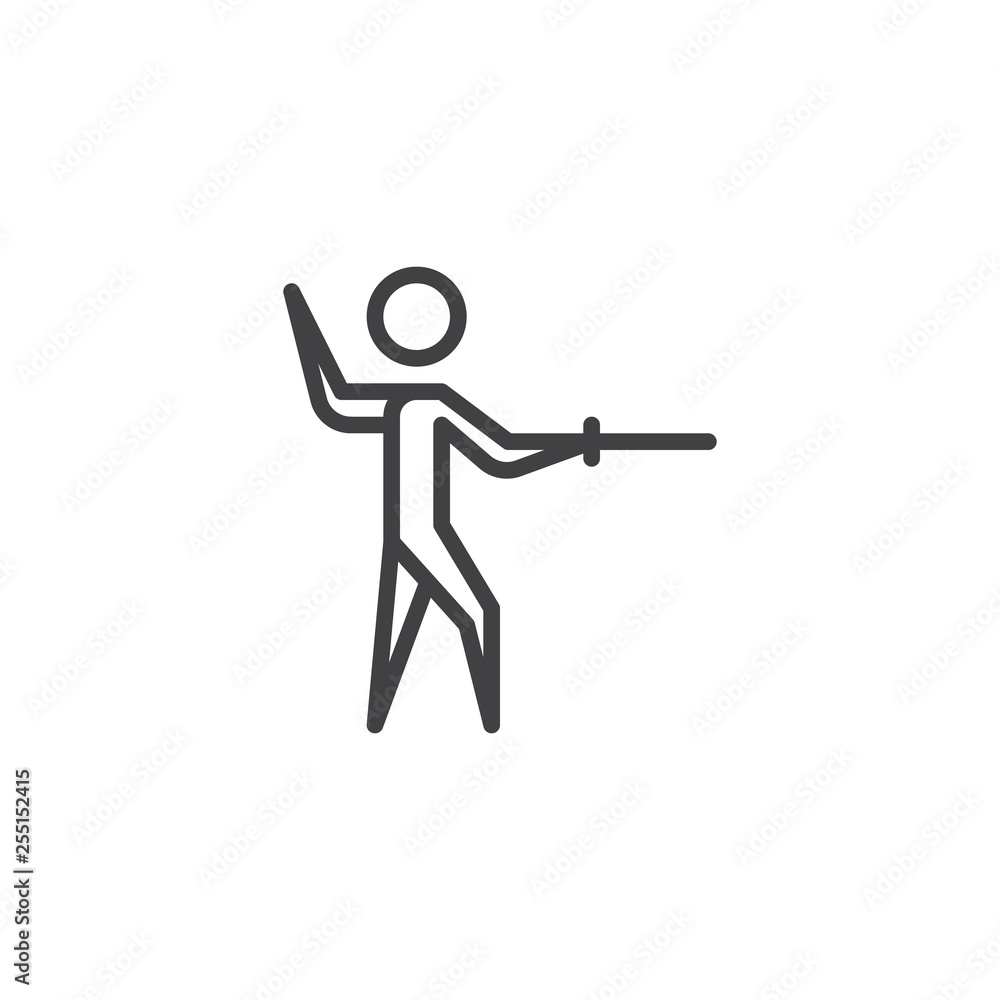 Fencing man line icon. linear style sign for mobile concept and web design. Athlete training fencing sport outline vector icon. Symbol, logo illustration. Pixel perfect vector graphics Fencing man line icon. linear style sign for mobile concept and web design. Athlete training fencing sport outline vector icon. Symbol, logo illustration. Pixel perfect vector graphics