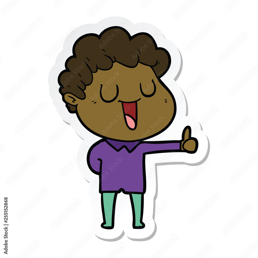 sticker of a laughing cartoon man giving thumbs up sign sticker of a laughing cartoon man giving thumbs up sign