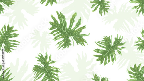 Watercolor exotic tropic plants. Colorful seamless pattern. Design element for packaging, textile, wallpaper, cover. Monstera, palm tree, liana.