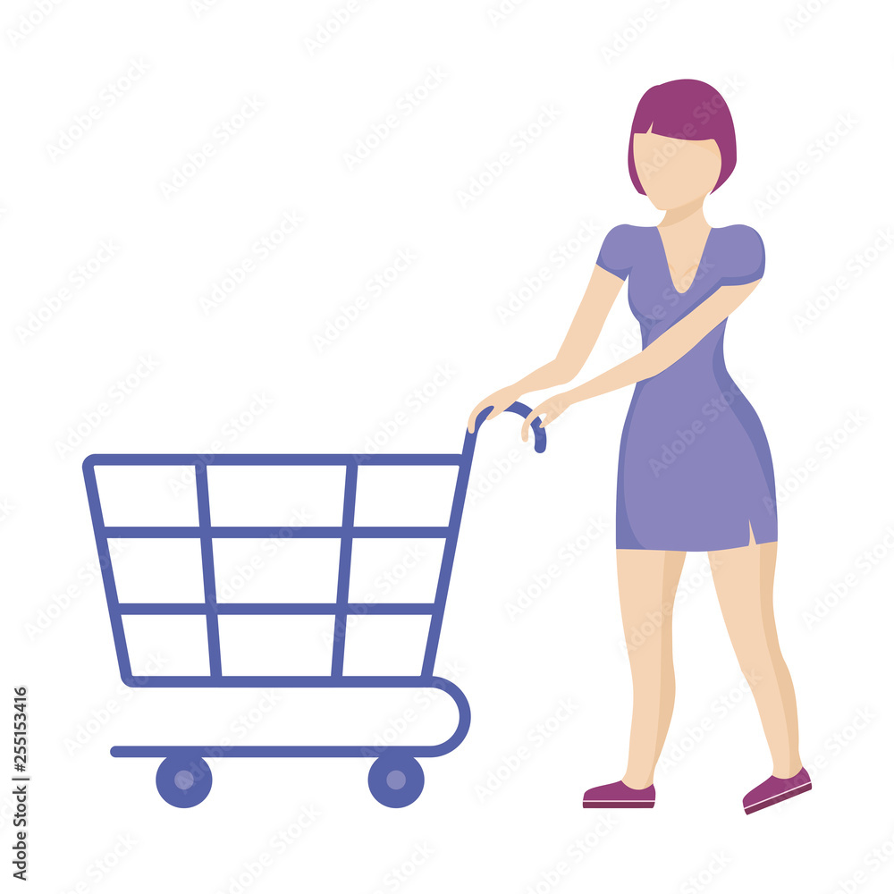 woman with shopping cart isolated icon woman with shopping cart isolated icon