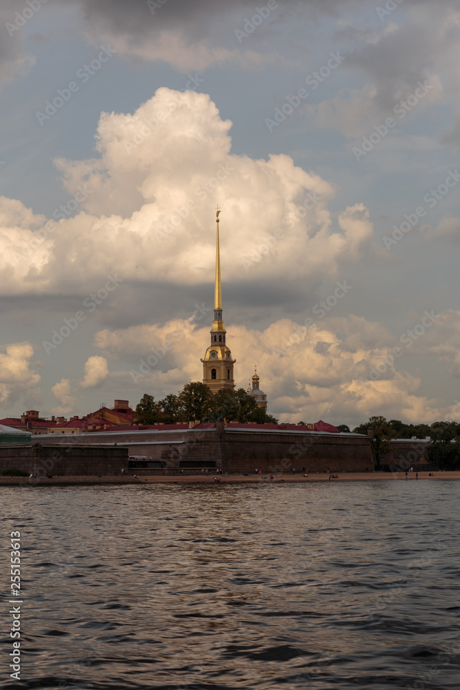 View of the Peter and Paul fortress and the Cathedral of St. Peter and St. Paul from the pleasure craft.