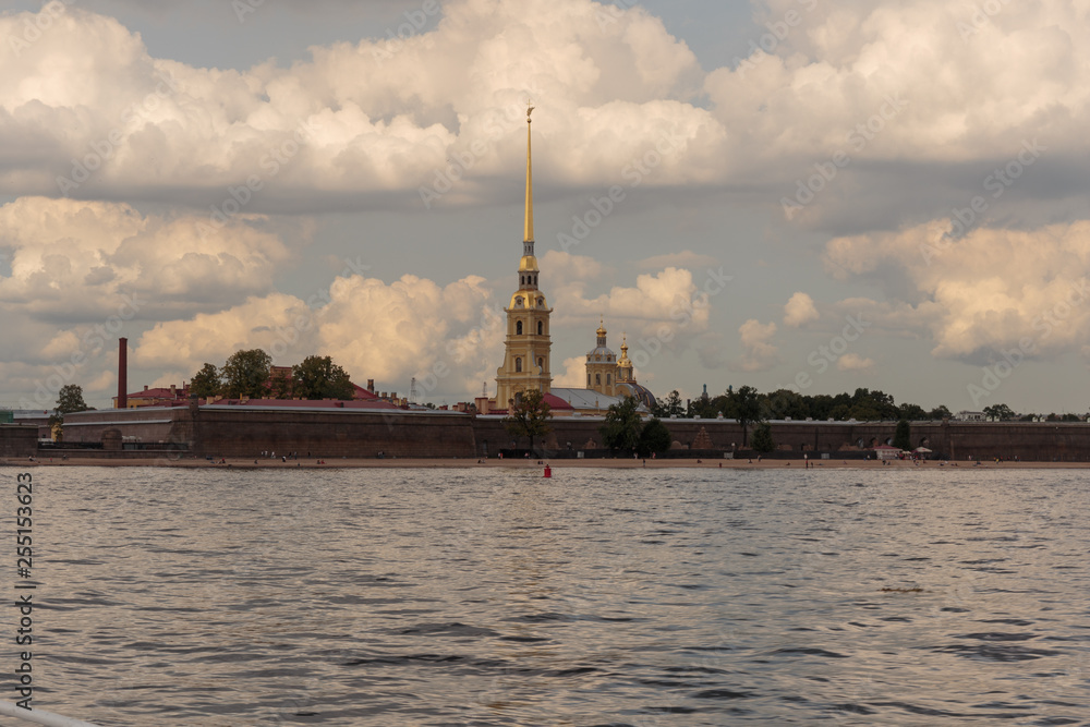 View of the Peter and Paul fortress and the Cathedral of St. Peter and St. Paul from the pleasure craft.