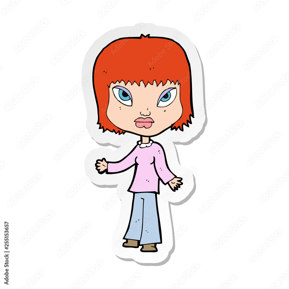 sticker of a cartoon woman with open arms